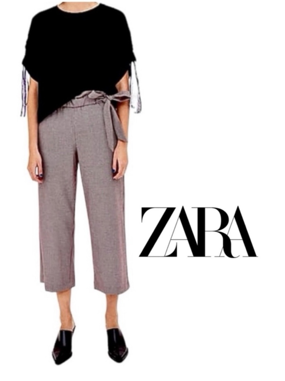 Zara Houndstooth Paper Bag Pants